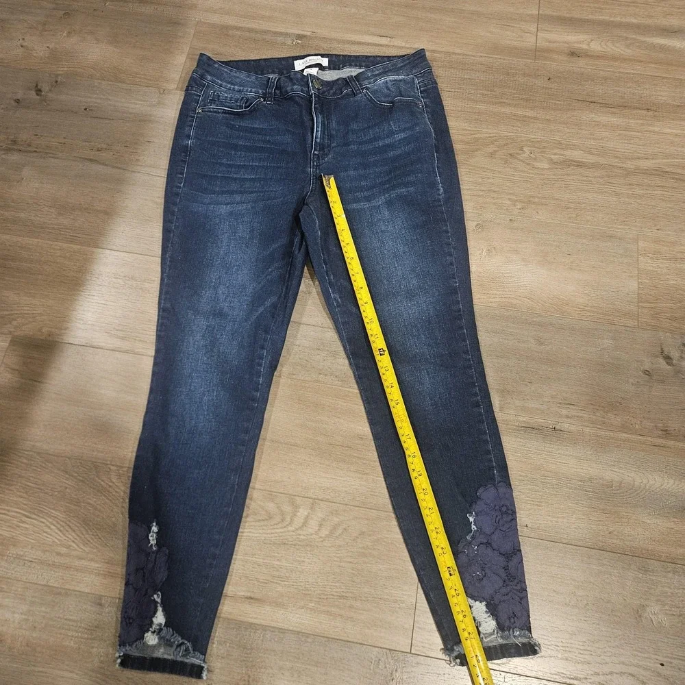 Lane Bryant Jeans Womens 14 Blue Mid Rise‎ Super Stretch Skinny Lace Hem Ankle